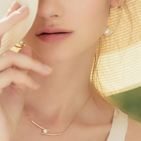 925 Sterling Silver Double Bar Pearl Necklace - Picture 3 of 10